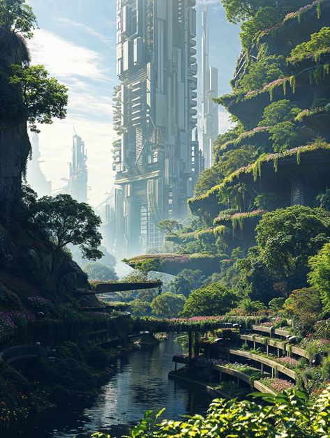 Solarpunk SΞΞD (@SolarpunkSEED) / X Landscape Futuristic, Dnd Places, City Environment, Future Architecture, Sci Fi Landscape, Eco City, Sci Fi City, Sci Fi Environment, Fantasy City