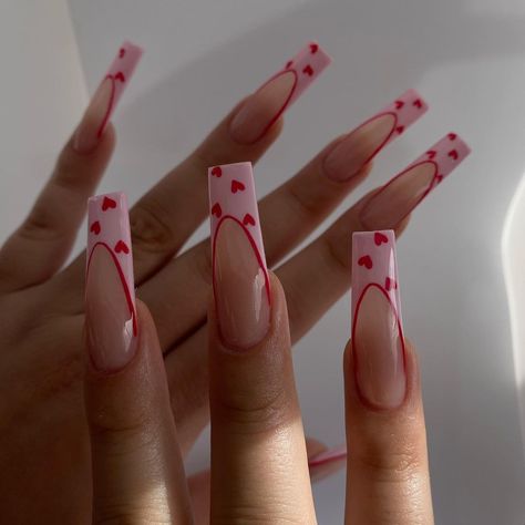 Sweet like sugaaa💕 #nails #nailinspo #nailideas #heartnails #valentinesnails #valentinenails #valentinesdaynails #almondnails | Instagram Nails Board, Vday Nails, Nail Goals, Valentines Day Nails, Red Valentine, February Nails, Simple Acrylic Nails, Finger Tips, Unique Acrylic Nails