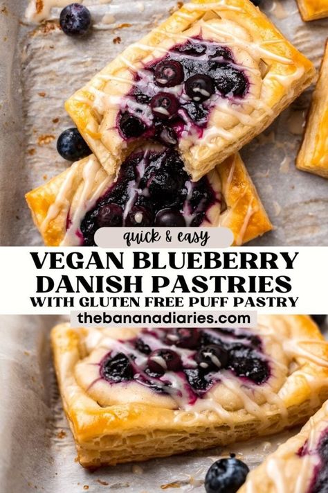 Cheese Danish With Puff Pastry, Danish With Puff Pastry, Blueberry Cream Cheese Danish, Vegan Gluten Free Breakfast, Danish Pastries, Gluten Free Puff Pastry, Vegan Pastries, Cream Cheese Danish, Quick Easy Vegan