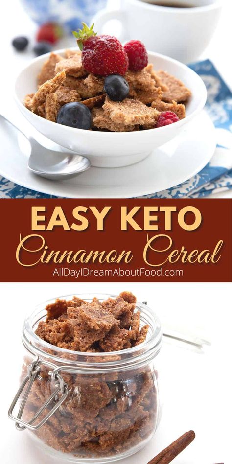 Making your own Keto Cereal is almost as easy as pouring it from a box. It takes only 5 ingredients and 35 minutes of your time. Now that’s healthy convenience food! Now that's healthy convenience food. Keto Cereal Store Bought, Keto Cereal Recipe, Atkins Breakfast, Low Carb Cereal, Ketogenic Breakfast, Cinnamon Cereal, Keto Cereal, Low Carb Granola, Keto Cinnamon