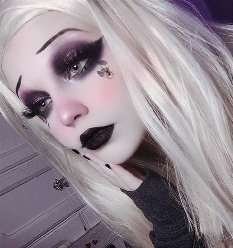 Demon Doll Makeup, Goth Cute Makeup, Dark Doll Makeup, Gothic Doll Makeup, Dead Doll Makeup, Goth Doll Makeup, Animal Halloween Makeup, Dead Girl Makeup, Cute Goth Makeup