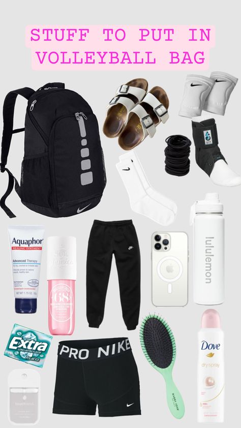 what to put in your volleyball bag #sports #volleyball #volleyballbag #volleyballslayseveryday Sports Bag Essentials, Cute Volleyball Outfits, Soccer Essentials, Vollyball Outfits, Volleyball Outfit, Sports Volleyball, Volleyball Bag, Cute Sporty Outfits, Volleyball Practice