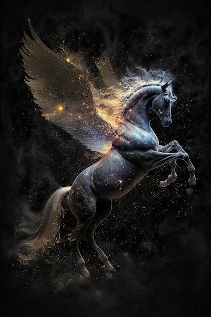 Pegasus Aesthetic, Pegasus Wallpaper, Riding Pegasus, Galaxy Horse, Fantasy Pegasus, Pegasus Constellation, Manifestation Art, Greek Monsters, Light Particles