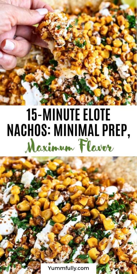 Mexican Street Elote Corn in the form of nachos will be your next obsession. Slightly charred seasoned whole-kernel corn, melted Monterey Jack cheese sauce, and crumbled Cotija cheese, all drizzled with Mexican crema over crunchy nachos, is all you need to make your next party or get-together a success! Elote Corn, Cheese All, Mexican Crema, Cooking For A Group, Romantic Meals, Cotija Cheese, Mexican Street, Monterey Jack, Monterey Jack Cheese