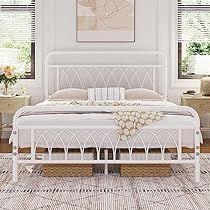 White Iron Beds, White Metal Bed Frame, Queen Size Metal Bed Frame, Bed Frame Metal, White Metal Bed, Queen Platform Bed Frame, Steel Bed Frame, White Bed Frame, Metal Headboard