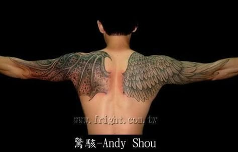 Demon Wing Back Tattoo, Angel And Demon Wing Tattoo, Good And Evil Wings Tattoo, Devils Wings Tattoo, Devil Back Tattoo, Angel And Devil Wings Tattoo, Demon Wing Tattoo, Angel And Demon Wings Tattoo, Devil Wings Tattoo