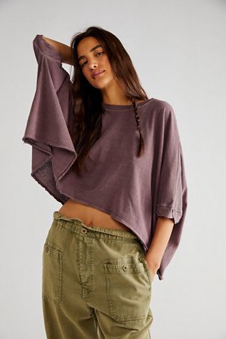 We The Free CC Tee | Free People We The Free Cc Tee, Flowy Tops Outfit, Purple Top Outfit, Drape Sleeves, Oversized Style, Hippie Outfits, Flowy Tops, Solar Powered, New Wardrobe