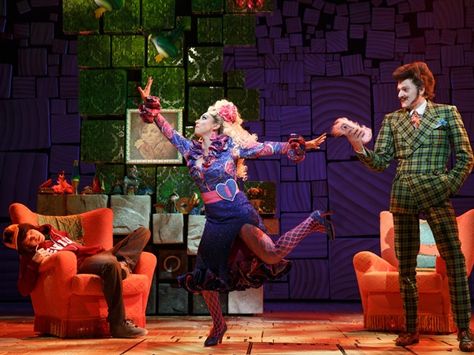 Taylor Trensch as Michael Wormwood, Lesli Margherita as Mrs. Wormwood and Gabriel Ebert as Mr. Wormwood in Matilda. Costume design by Rob Howell. Matilda The Musical Broadway, Mrs Wormwood, Matilda Jr, Matilda Broadway, Matilda Musical, Matilda Costume, Matilda The Musical, Theatre Education, Broadway Nyc