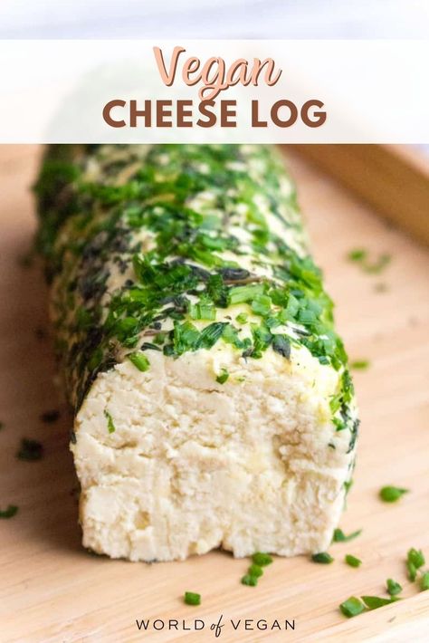 Impress your friends with this delicious, almond-based vegan cheese log full of herbs and flavor! This is truly the easiest vegan cheese recipe you'll ever make, and it's a fabulous addition to a festive cheese board. https://www.worldofvegan.com/vegan-cheese-log/ Vegan Cheese Log, Vegan Cheese Ball Recipes, Vegan Swiss Cheese, Nut Free Vegan Cheese, Vegan Cheese Danish, Almond Cheese Recipe, Raw Vegan Cheese, Vegan Cheese Board, Easy Vegan Cheese Recipe