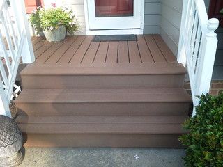 Front Porch Composite Decking - traditional - porch - richmond - by The Remodeling Company LLC Deck Over Concrete, Concrete Front Porch, Cozy Porch, Front Porch Steps, Porch Wood, Traditional Porch, Terrace Floor, Front Stoop, Wood Steps