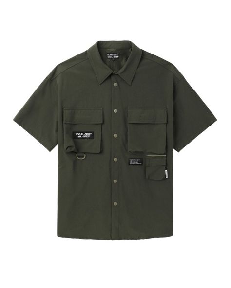 IZZUE Pocket detail army shirt | ITeSHOP Military Streetwear Shirt With Pockets, Military Style Short Sleeve Shirt With Pockets, Military Shirt, Khaki Military Short Sleeve Shirt, Headwear Fashion, Outdoor Military Short Sleeve Shirt, Kid Lifestyle, Army Shirts, Pocket Detail