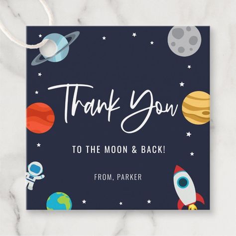 Two The Moon Space Theme Birthday Party Thank You Favor Tags  Zazzle Space Theme Decorations, Space Theme Birthday Party, Two The Moon, Boys First Birthday Party Ideas, Space Theme Party, Moon Space, Vbs Themes, Space Birthday Party, Kids Ministry