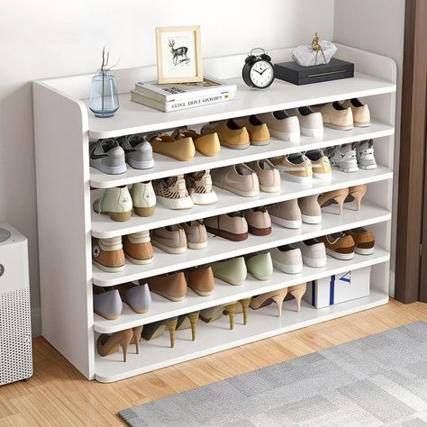 Modern Free Standing Non-Stackable Shoe Rack with Shelves + No Need for Drilling for 24 Pairs - 40"L x 10"W x 35"H White White Shoe Storage, Stackable Shoe Rack, Garage Bedroom, Shoe Rack Closet, Shoe Rack With Shelf, Shoe Rack Organization, White Shoe, Shoe Shelf, White Bedroom