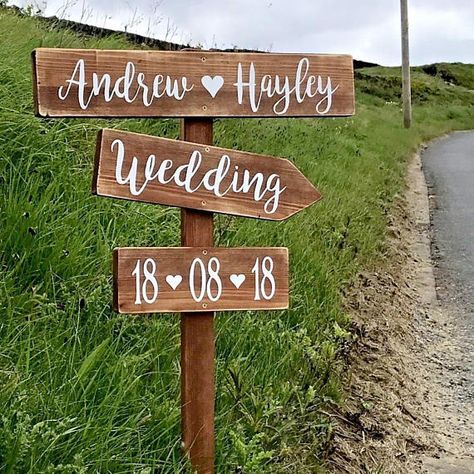 Large rustic wedding this way sign  Personalised wedding venue decoration  A great way to welcome your guests and direct them to your big day!  Good quality sign  Made from new solid wood with knots and heavy grain  Brown wooden background white hand painted wording   Signs measure: Wedding Direction Signs, Wedding Directions, Wedding Signs Diy, Large Wedding, Rustic Wedding Signs, Wedding Venue Decorations, Directional Signs, Future Wedding Plans, Outdoor Wedding Decorations