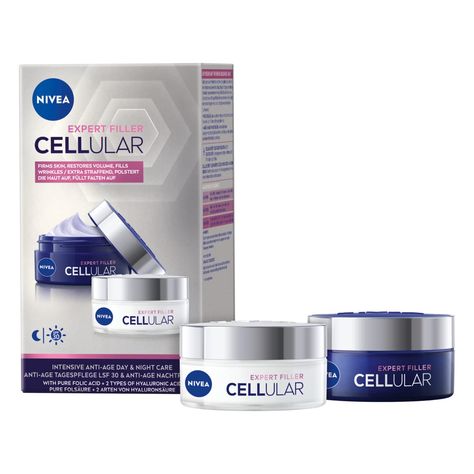 NIVEA Hyaluron Cellular Filler + Firming Day and Night Care Set 2-Pack (2 x 50 ml) Protective Day Cream with Sun Protection Factor 30 & Night Cream : Amazon.de: Beauty Night Care, Collagen Booster, Anti Aging Creme, Intensive Care, Folic Acid, Anti Aging Serum, Day Cream, Night Cream, Reduce Wrinkles