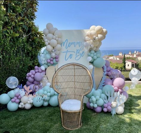 Sea Baby Shower Theme, Ocean Baby Shower Theme, Ocean Theme Decorations, Ocean Baby Showers, Balloon Words, Sea Baby Shower, Under The Sea Theme, Baby Shower Backdrop, Balloon Decor