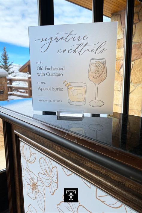 Custom Cocktail Sign, Acrylic Bar Sign, Coastal Chic Wedding, Cocktail Sign, Acrylic Bar, Signature Cocktail Sign, Wedding Signature Drinks, Bar Station, Copperplate Calligraphy