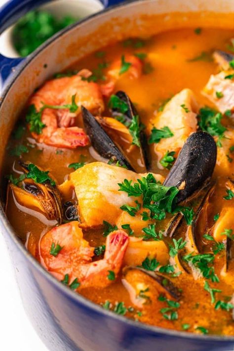 Seafood Bouillabaisse Recipes, French Seafood Soup, Bouliabais Recipe, Bouliabais Seafood, Boulabase Soup, Seafood Boulibaisse Recipe, Boullabaise Recipe, Classic Soup Recipes, Boulabais Recipe