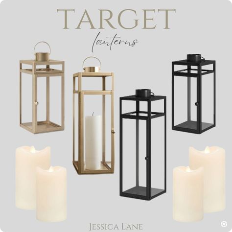 Indoor or Outdoor lanterns by Threshold at Target. home decor, lanterns, led candles, porch decor, patio decor, outdoor space decor, spring and summer decor Follow me in the @LTK shopping app to shop this post and get my exclusive app-only-content! #liketkit #LTKSeasonal #LTKstyletip #LTKhome @shop.ltk https://liketk.it/3ZZU8 Porch Candle Lanterns, Outdoor Lanterns Patio Backyards, Tall Lantern Decor, Front Porch Lantern Decor, Large Lantern Decor Ideas, Porch Lanterns Decor, Lanterns On Porch, Outdoor Lantern Ideas, Outdoor Lanterns Patio