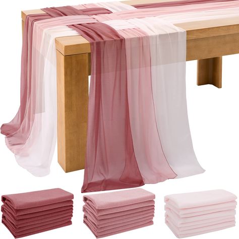 PRICES MAY VARY. 1 Lightweight and Soft: our romantic sheer table runner is made of quality chiffon, with bright and pastel color printing, lightweight, safe and odorless, soft and comfortable for touching, not wrinkle or generate static electricity easily, which can serve you for a long time Romantic Decorations for Wedding: our modern table runner adopts an elegant design, can be applied to decorate your round tables or reception, suitable for weddings, bridal showers, anniversaries, engagemen Party Table Runners, Rose Gold Reception Decor, Bridal Shower At Home Decorations, Pink Sweet 16 Table Decor, Bridal Shower Brunch Table, 30a Elopement, Bridal Shower Set Up Decor, Engagement Party Table Decorations, Pink Mexican Theme Party