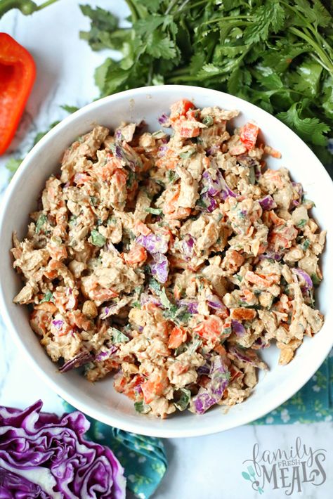 Creamy Thai Chicken Salad Meal In A Bowl, Thai Cucumber Salad, Meat And Veggies, Leftover Chicken Breast, Thai Chicken Salad, Asian Chicken Salads, Fresh Meals, Family Fresh Meals, Chicken Salad Recipe