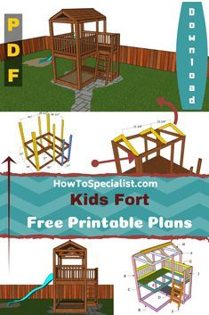 Sandbox Under Treehouse, Playset Building Plans, Diy Treehouse Swingset, Fort Plans Backyard, Free Treehouse Plans, Kids Play Structure Outdoors, Free Diy Playground Plans, Play Structures For Kids Diy, Diy Kids Fort Outdoor