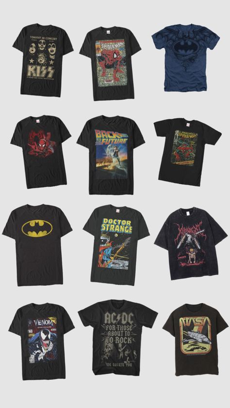 Vintage men’s shirts #vintage #vibes #wallpaper #shirt #outfit #fitinspo #fit #fitcheck #fits #mensfashion #fashion #aesthetic #batman #spiderman #spidermanaesthetic #kiss #acdc Aesthetic Batman, Batman Spiderman, Vibes Wallpaper, Shirts Vintage, Fashion Aesthetic, Vintage Vibes, Dream Wardrobe, Fitness Inspo, Shirt Outfit