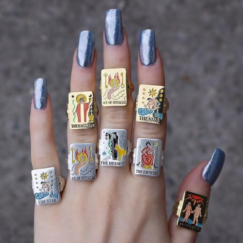 💋VERAMEAT on Instagram: “🪄✨62% OFF VERAMEAT.com Code: Luck #Magical #Tarot rings now shipping 🌹🐈☕️ Code auto at checkout 🎁 VM 132 N 5th St open 11-7pm today 🔮😈 Free…” Card Rings, Ace Of Pentacles, What I Like About You, Vip Card, Friendship Rings, Color Magic, Colorful Life, Funky Jewelry, Girly Jewelry