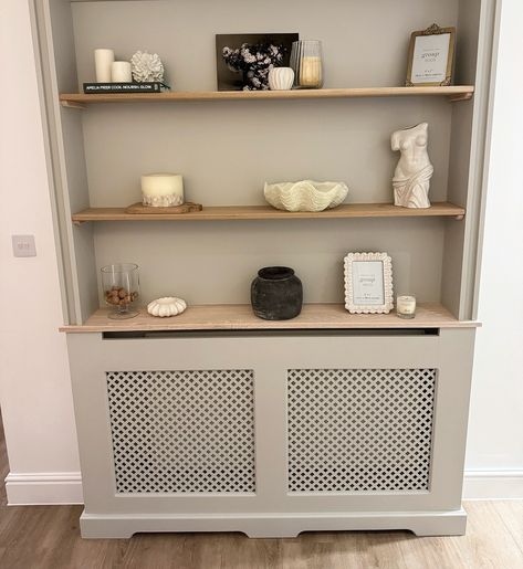 Radiator Cover Ideas, Custom Radiator Covers, Dressing Table Cabinet, Oak Bookshelves, Hallway Shelf, Radiator Covers, Homemade Ideas, White Bookshelves, Oak Shelves