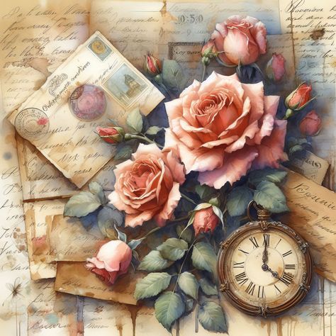 Memories Images, Decoupage Decor, Female Art Painting, Temporary Tattoo Designs, Journaling Scrapbooking, Junk Journaling, Antique Roses, Scrapbook Journal, Writing Paper