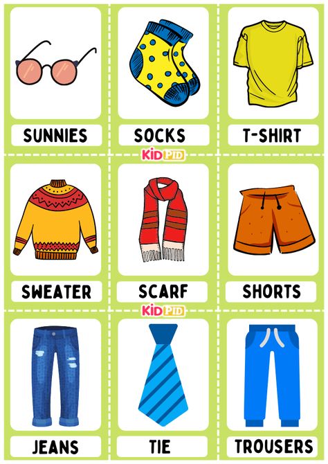 Clothes We Wear Flashcard Sheets What Color Are You Wearing Today Chart Preschool, Clothes Flashcards, Different Types Of Clothes, Display Boards For School, Types Of Clothes, English Clothes, Toddler Curriculum, 3rd Grade Math Worksheets, Sticker Organization