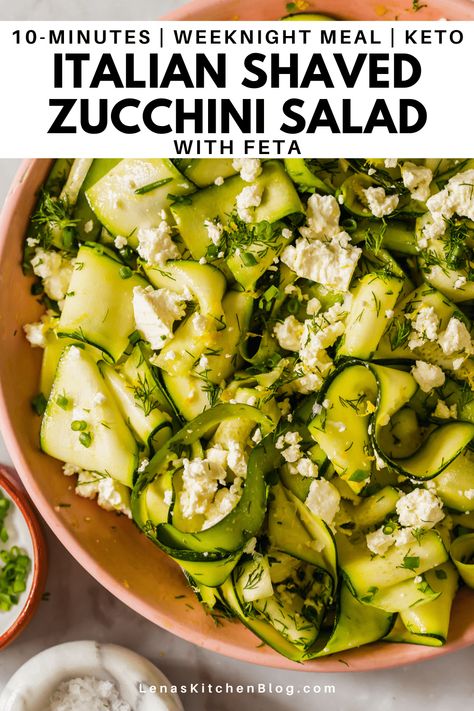 Shaved Zucchini Salad, Marinated Zucchini, Fancy Salads, Green Herbs, Zucchini Feta, Zucchini Ribbons, Salad With Feta, Summer Side Dish, Zucchini Salad