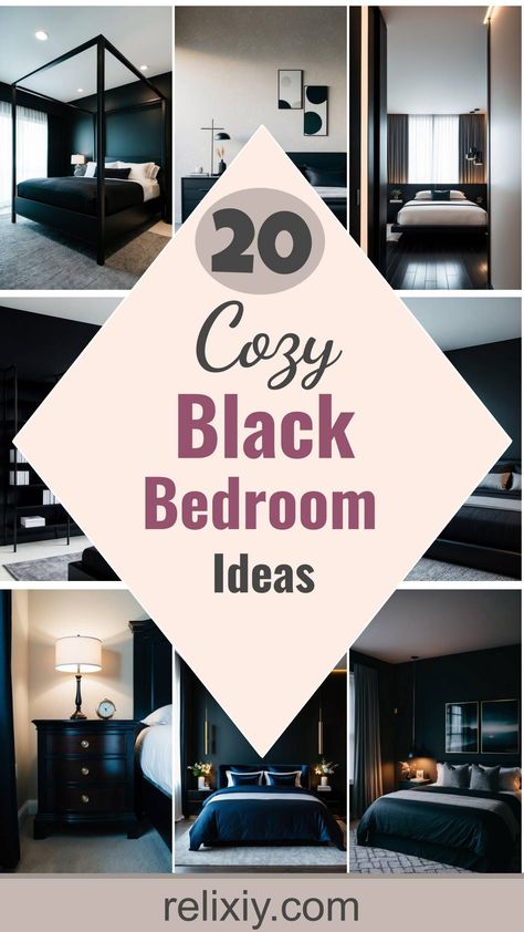 20 Best Black Bedroom Ideas For A Cozy Dark Space Antracit Bedroom Ideas, Black Bedroom Aesthetic, Black Bedrooms, Modern Black Bedroom, Black Bedroom Ideas, Black Bedroom Sets, Black Wood Floors, Black Walls Bedroom, Cozy Small Bedrooms