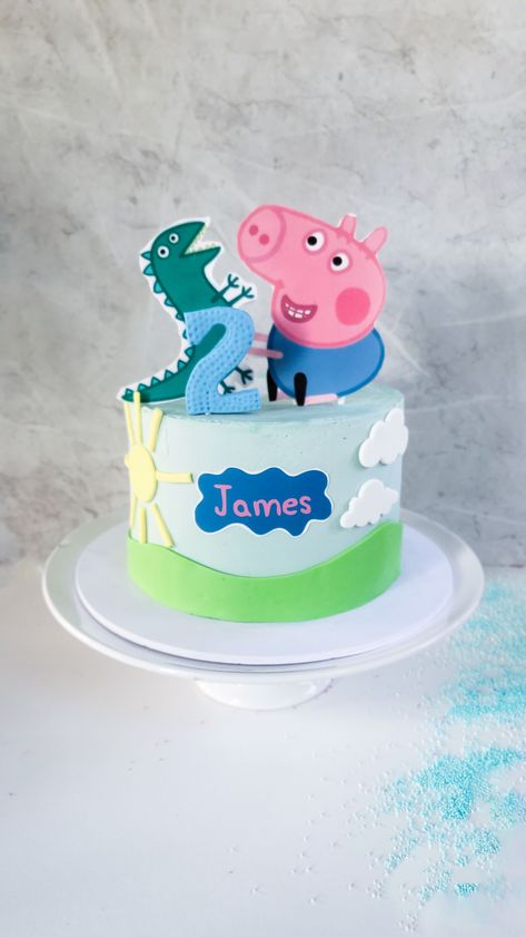 Peppa Pig George Birthday Cake, Peppa Pig Dinosaur Cake, Peppa George Cake, George Cake Peppa, Peppa Pig Birthday Party Boy, Cake Peppa Pig Birthday, Peppa Pig Birthday Cake For Boys, Peppa Pig Cake Birthday, Pepa Pig Cake Ideas