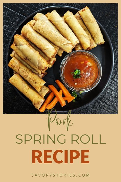 Looking for a way to spice up your next party or gathering? Look no further than our Pork Spring Rolls recipe! These crispy, flavorful rolls are sure to be a hit with all your guests and will have them asking for more. And with savorystories.com as your go-to source for delicious Pinoy ulam ideas, you'll always have something new and exciting to serve up. Don't wait any longer, plan your next party menu with this delicious and easy-to-make spring rolls today! Pork Spring Rolls Recipe, Filipino Pork Recipes, Pork Spring Rolls, Easy Filipino Recipes, Spring Rolls Recipe, Popular Appetizers, Philippines Food, Recipes Learn, Pork Belly Recipes