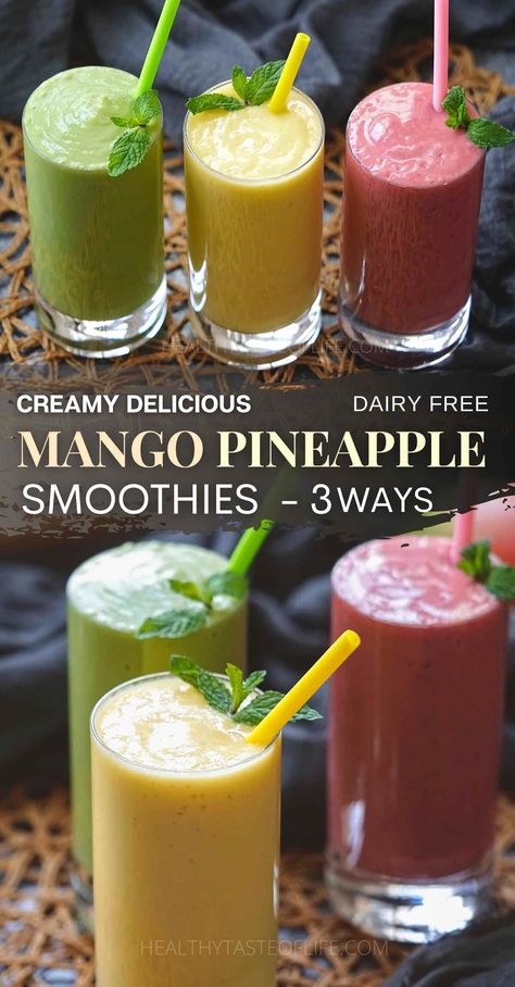 Avocado Pineapple Smoothie, Pineapple Puree Recipes, Mango Smoothie Recipe Healthy, Smoothies With Mango, Pineapple And Mango Smoothie, Smoothie Shots, Mango Pineapple Smoothie Recipe, Meal Smoothies, Recipe Tracker