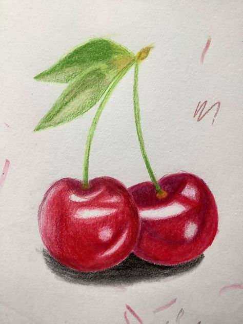 Pinterest reference used Coloured Drawing Ideas Easy, Cherry Colored Pencil Drawing, Fruit Drawing Colored Pencil, Easy Drawings Colored Pencils, Drawing Ideas With Pencil Colours, Coloring Pencil Drawings, Drawing Ideas Colour Pencil, Flower Drawing Color Pencil, Colour Pencil Art Drawings