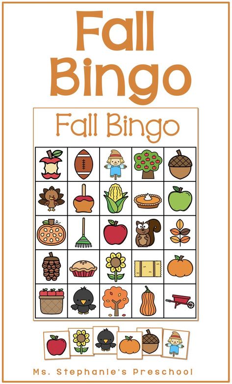 Fall Preschool Bingo Cards for Preschool Fall Bingo Free Printable Preschool, School Group Activities, Preschool Bingo, Fall Writing Activities, Fall Bingo, Fall Vocabulary, Learning Vocabulary, Bingo Games For Kids, Fall Worksheets