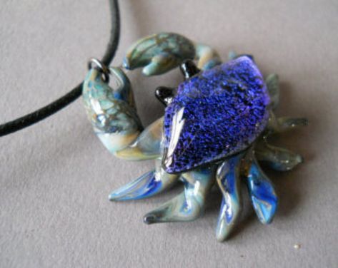 Etsy :: Your place to buy and sell all things handmade Mermaid Necklaces, Crab Necklace, Crab Jewelry, Octopus Jewelry, Dichroic Pendant, Nautical Gifts, Jewelry Beach, Blue Crab, Turtle Pendant