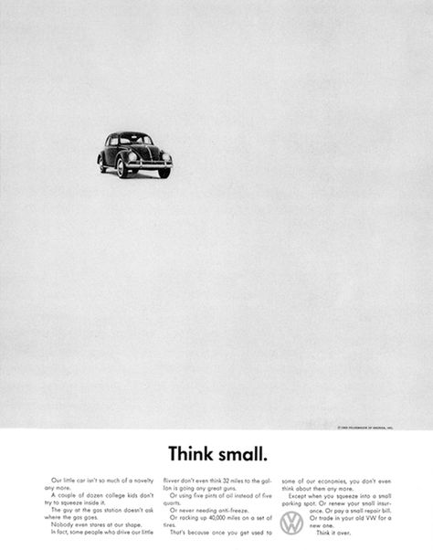 The Greatest Print Campaigns of All Time: Volkswagen Think Small #Print Copywriting Advertising, Logos Retro, Renault Sport, Classic Volkswagen, Combi Volkswagen, Vw Beetle Classic, Vintage Volkswagen, 광고 디자인, Vw Vintage