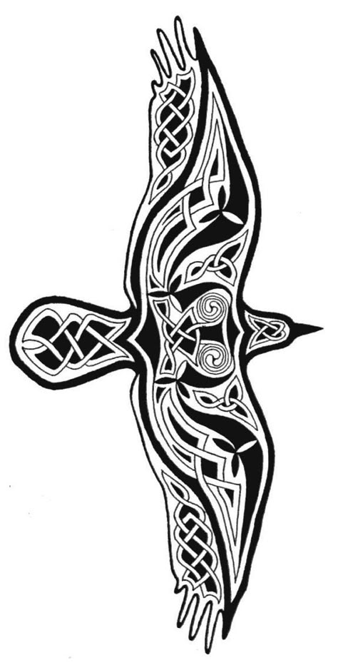 Celtic crow                                                                                                                                                                                 More Celtic Crow Design, Celtic Crow Tattoo, Celtic Bird Tattoo, Mandala Bird Tattoo, Celtic Raven Tattoo, Mandala Bird, Celtic Bird, Crow Tattoos, Rabe Tattoo