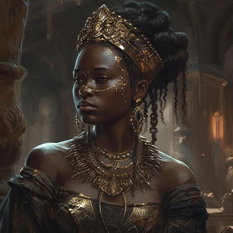 Black Princess Fantasy Art, Desert Queen Fantasy Art, Dnd Princess Art, Dnd Gods Concept Art, Royalty Artwork, Black Dnd Characters, May Aesthetic, May Wallpaper, Fantasy Queen