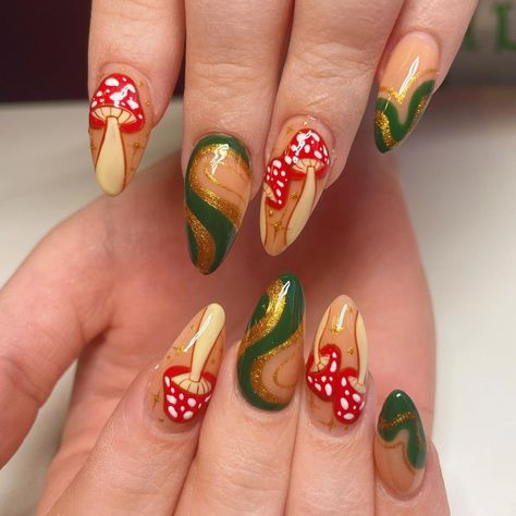 Mushroom Nails, Infinity Nails, Boho Nails, Hippie Nails, Almond Acrylic Nails, Diy Beauty Hacks, Simple Nail Designs, Dream Nails, Dope Nails