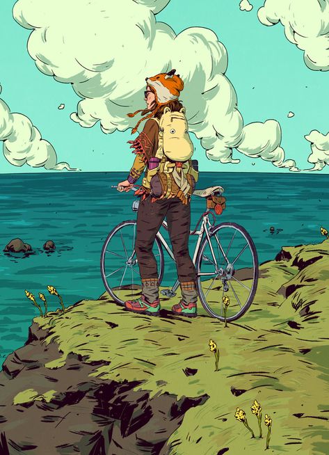 Fox Hat, Bicycle Art, 캐릭터 드로잉, Cycling Art, Arte Inspo, Art Et Illustration, Bike Art, Illustrations And Posters, Art Anime