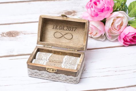 Rustic Wedding Ring Box Bearer Infinity by HappyWeddingArt on Etsy Rustic Wedding Ring Bearer, Ring Bearer Pillow Alternative, Engagement Ring Holder, Wood Ring Box Wedding, Ring Bearer Box Rustic, Ring Box Wedding Rustic, Diy Wedding Guest Book, Wooden Ring Box Wedding, Wedding Ring Bearer Boxes