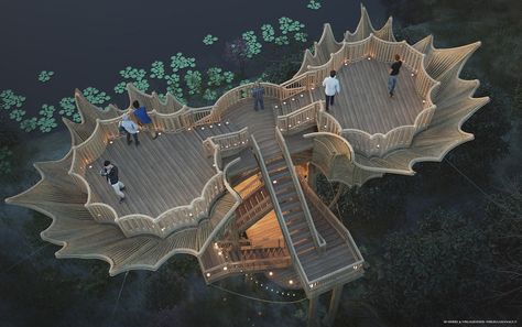 Incredible Forest Observation Deck Inspired by the Shape of a Moose Alaska Moose, Moose Head, Observation Deck, Hotel Concept, Architecture Design Drawing, Building Concept, 3d Architecture, Wood Cladding, Bamboo Design