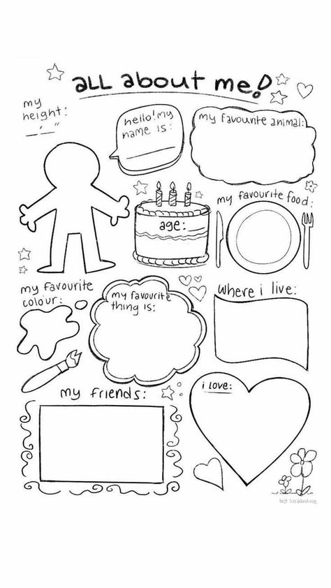 All About Me Sheet, About Me Sheet, Slam Book, About Me Template, Paper Doll Printable Templates, Arte Alien, Bullet Journal Diy, Phonics Worksheets, Sketchbook Art Journal