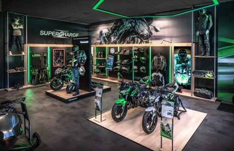 » Kawasaki Motors by Impact Motorcycle Showroom Interior, Motorcycle Showroom Design, Kawasaki Motor, Showroom Interior Design, Showroom Design, Exhibition Booth, Interior Ideas, Retail Design, Showroom