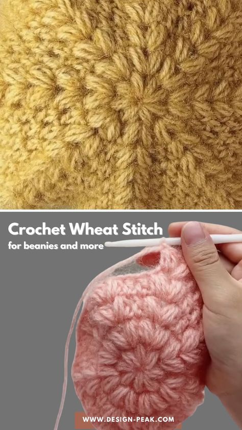 Crochet Wheat Stitch for Beanies and More – Tutorials & More Crochet Lessons Tutorials, Crochet Wheat, Wheat Stitch, Knitted Squares, Crochet Bun Hat, Wool Sheep, Crochet Baby Hat Patterns, Lace Tape, Baby Hat Patterns