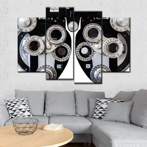 Black Phoropter Multi Panel Canvas Wall Art | ElephantStock Optometry Office, Industrial Interior Design, Optical Shop, Cool Wall Art, Fashion Eyeglasses, Shop Interior Design, Multi Panel Canvas, Black Artists, Artistic Photography